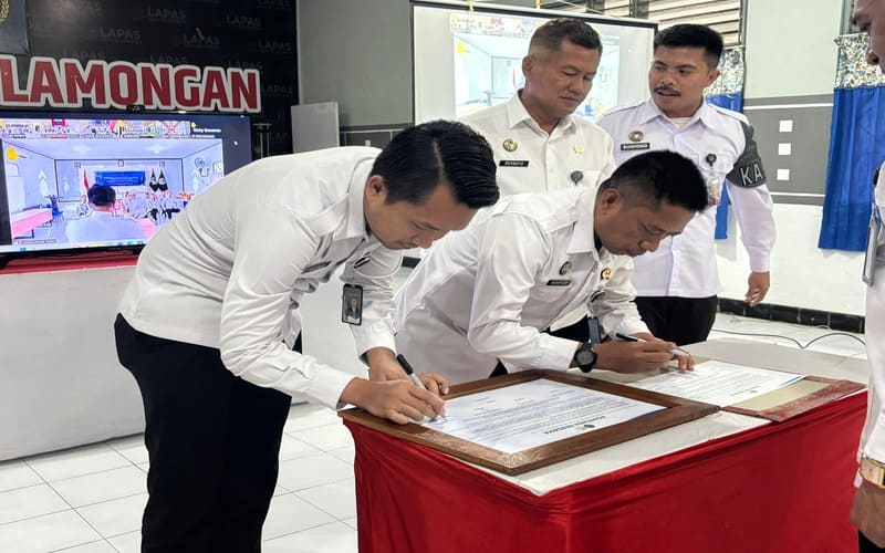 Lapas Lamongan Tanda Tangani Komitmen Bersama Jajaran Dirjen Pemasyarakatan Secara Virtual